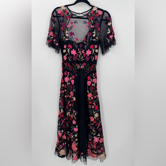 Anthropologie Embroidered Floral Midi Dress US 6 - Picture 3 of 8